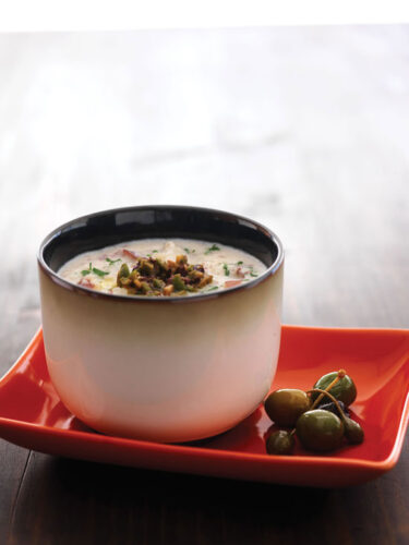Easy Potato Soup Recipe with Parsley and Olive Tapenade
